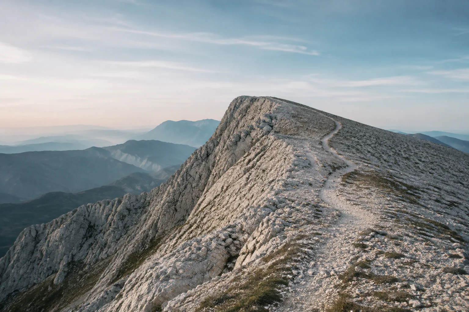 A trail following a limestone mountain ridge